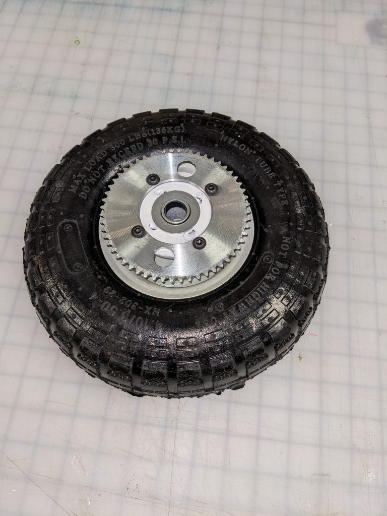 10 inch Pneumatic Tire Wheel, Welded Sprocket Hub, 55 Tooth #25 Chain Sprocket